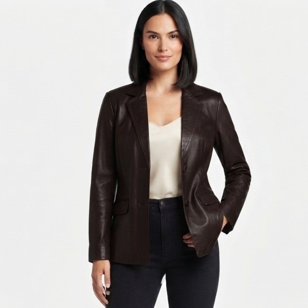 JLC New York Leather Blazer Jacket Brown Two Button Z21571-BRN - XL